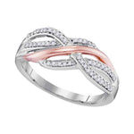 10kt Two-tone White Rose Gold Womens Round Diamond Crossover Strand Band Ring 1/5 Cttw