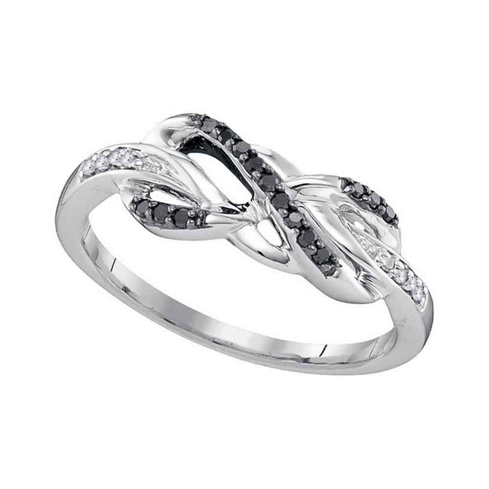 10kt White Gold Womens Round Black Color Enhanced Diamond Infinity Ring 1/10 Cttw