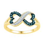 10kt Yellow Gold Womens Round Blue Color Enhanced Diamond Infinity Heart Ring 1/6 Cttw