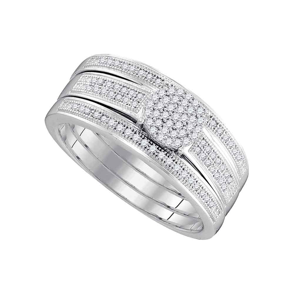 10kt White Gold Womens Diamond Cluster Bridal Wedding Engagement Ring Band Set 1/4 Cttw