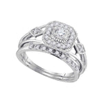 10kt White Gold Womens Round Diamond Square Bridal Wedding Engagement Ring Band Set 1/3 Cttw