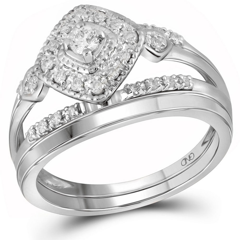 10kt White Gold Womens Round Diamond Bridal Wedding Engagement Ring Band Set 1/3 Cttw