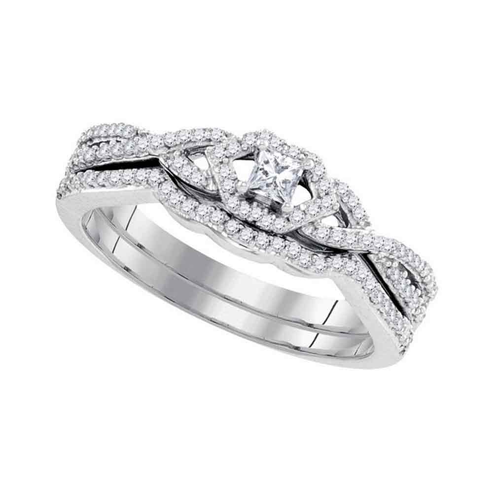 10k White Gold Womens Princess Diamond Bridal Wedding Engagement Ring Band Set Slender 1/3 Cttw