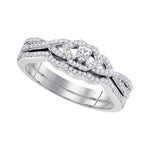 10k White Gold Womens Princess Diamond Bridal Wedding Engagement Ring Band Set Slender 1/3 Cttw