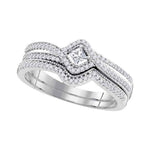 10k White Gold Princess Diamond Bridal Wedding Engagement Ring Band Set 1/3 Cttw