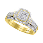 10kt Yellow Gold Womens Round Diamond Square Cluster Bridal Wedding Engagement Ring Band Set 1/3 Cttw