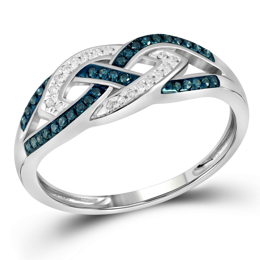 10kt White Gold Womens Round Blue Color Enhanced Diamond Crossover Band Ring 1/6 Cttw