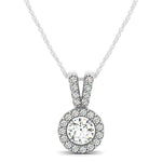 Round Pendant with Split Bail and Diamond Halo in 14k White Gold (3/4 cttw)