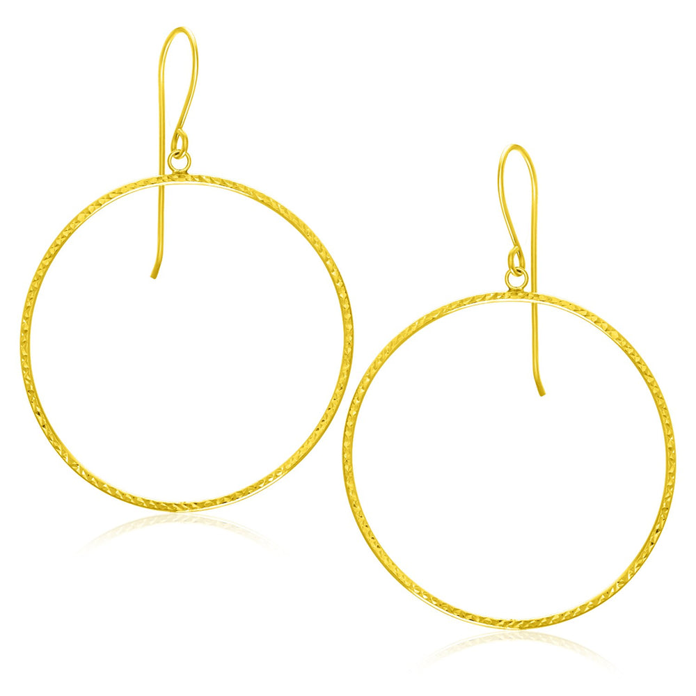 14k Yellow Gold Circle Earrings with Diamond Cut Texture