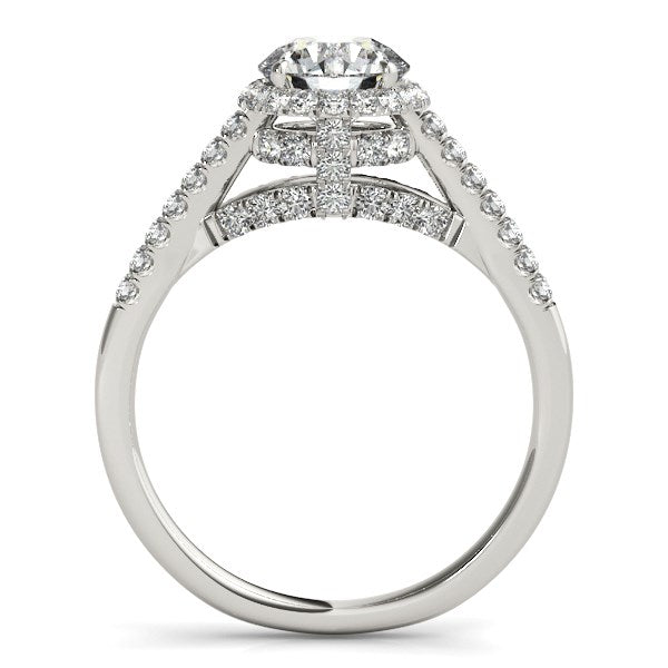 14k White Gold Round Cut Pave Set Shank Diamond Engagement Ring (1 3/8 cttw)