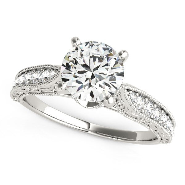 14K White Gold Round Pronged Antique Design Diamond Engagement Ring (1 5/8 ct. tw.)