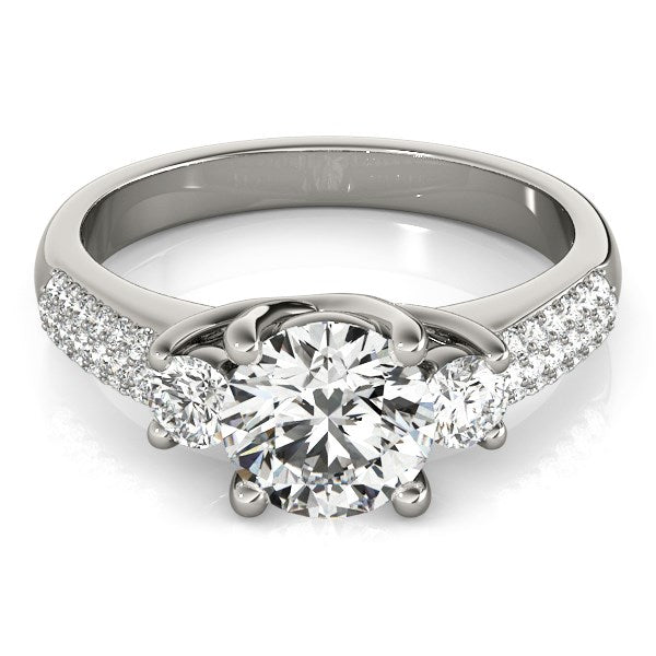 14K White Gold 3 Stone Pave Set Band Diamond Engagement Ring (1 7/8 ct. tw.)