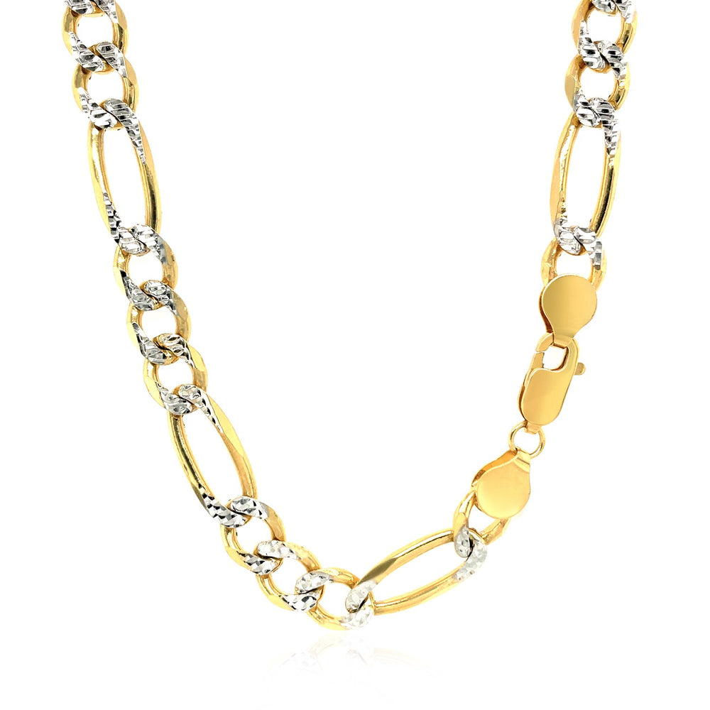 7.0mm 14K Yellow Gold Solid Pave Figaro Chain