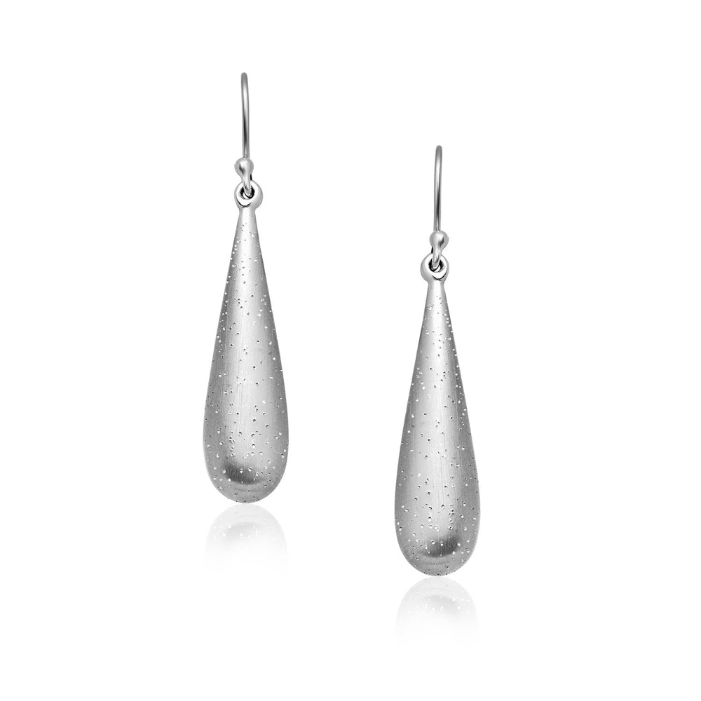 Sterling Silver Stardust Texture Long Teardrop Earrings