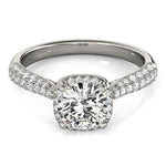 14k White Gold Halo Graduated Pave Shank Diamond Engagement Ring (1 1/3 cttw)