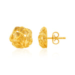 14k Yellow Gold Post Earrings with Diamond Cut Leaf Pattern